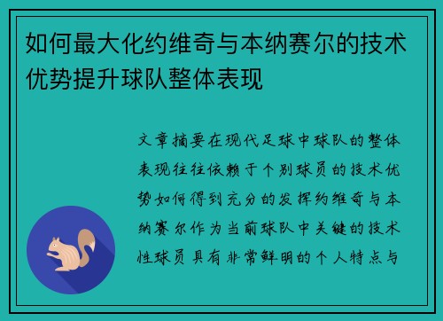 如何最大化约维奇与本纳赛尔的技术优势提升球队整体表现